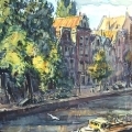 Canal en Hollande - Aquarelle