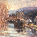 Péniches sur un canal - Huile