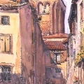 Blesle : tour aux vingt angles - Aquarelle